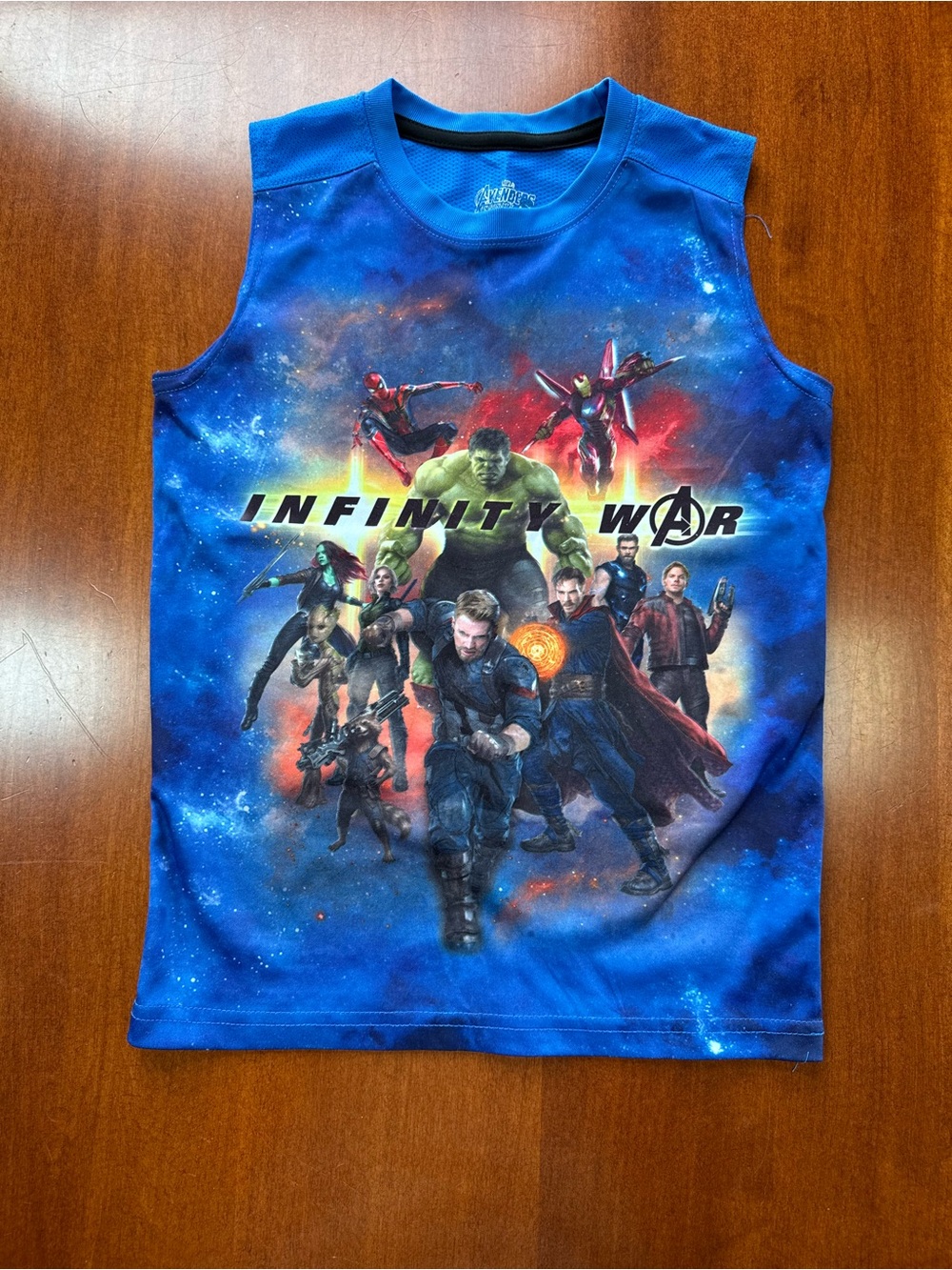 Marvel Avengers Infinity War Boys Size 6/7 Sleeveless Blue Mesh Tank Shirt